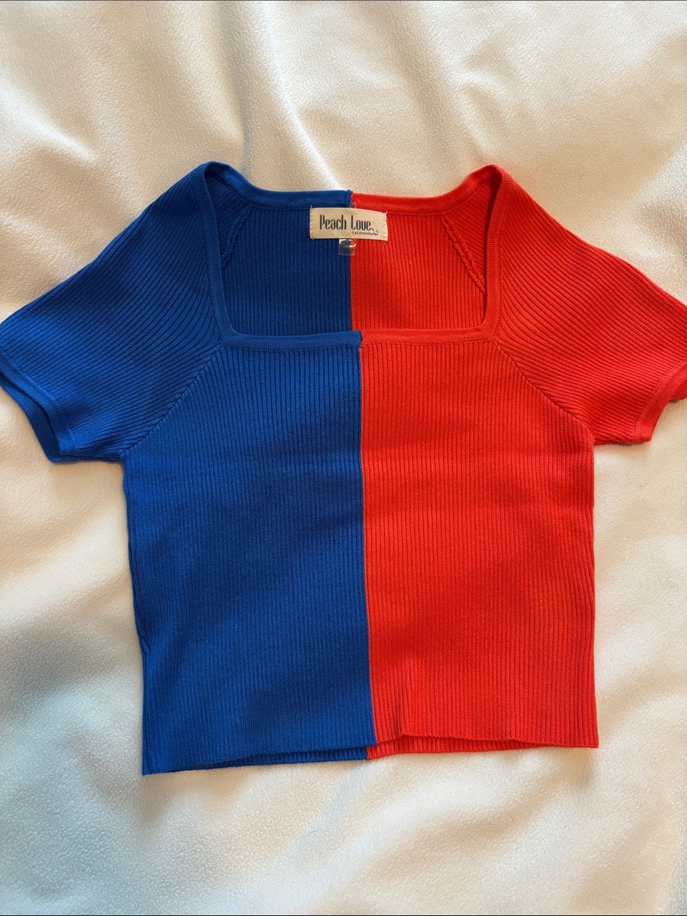 Peach Love California Blue & orange Ribbed Square-Neck Crop Top